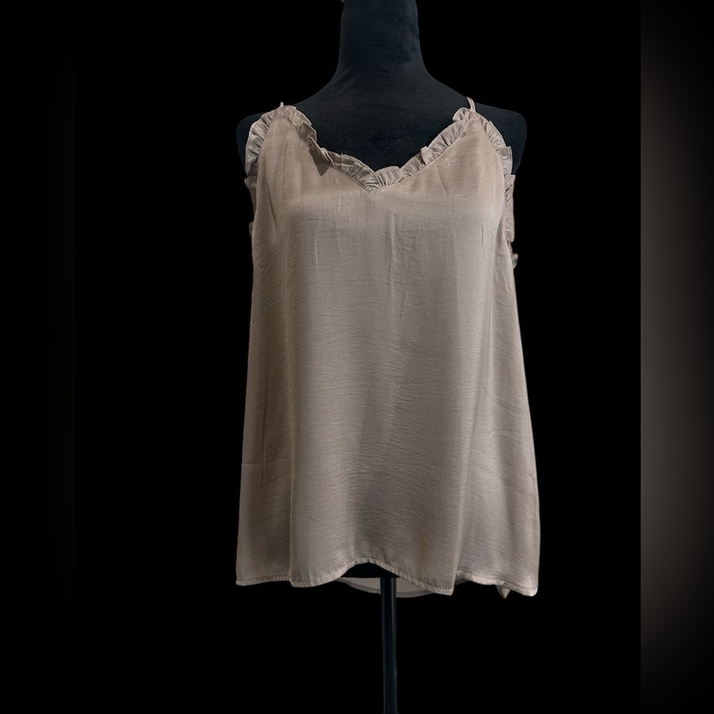 Tan Ruffle Trim Satin Camisole (with adjustable straps)‎​